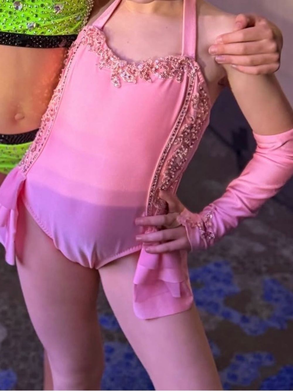 Girls Pink jazz/lyrical Costume Leotard with Halter Neck